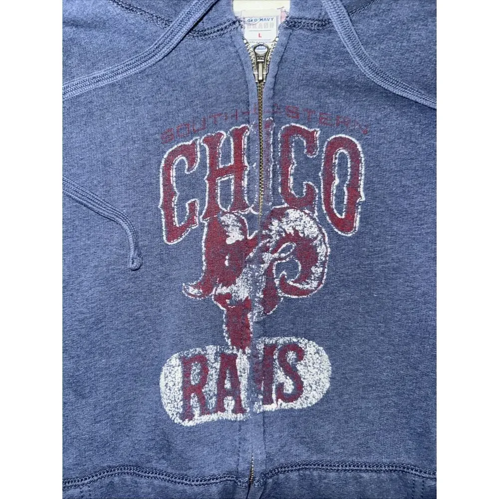 Vintage Old Navy Chico Rams Full Zip Sweater Blue Large 23x25 Y2K USA